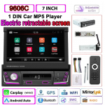 1 Din automobilio radijas elektrinis i&scaron;traukiamas ekranas Autoradio Universalus daugialypės terpės MP5 grotuvas 7 lemputės laidinis Carplay Bluetooth automobilio stereo