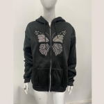 Y2K Vero Sweatshirt Losse Hoodie Vrouwen Zip Up Lange Mouwen Jas Punk Vrouwelijke Vintage Harajuku Grunge Kleding Strass Pocket M