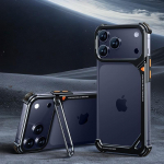 Oatsbasf 9 formos metalinis rėmelio neturintis telefono dėklas, skirtas iPhone 17 Pro Max/Pro/Air, su stoveliu, Magsafe, minimalistinis buferis, smūgiams atsparus dangtelis iPhone17 Pro juoda