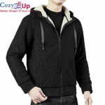 Cozy Up vyri&scaron;kas juodas &scaron;iltas sherpa pamu&scaron;alas megztinis su gobtuvu žiemai Naujas, pilnas užtrauktuku storas, pūkuotas, sunkus megztinis 8XL striukė