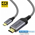QGeeM USB C į HDMI laidas 4K C tipo HDMI Thunderbolt3 konverteris, skirtas MacBook Huawei Mate 30 USB-C HDMI adapteris C tipo USB į HDMI adapteris 1.8M pilka