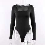 Y2K Sexy Bodysuit Vientisa apykakle Vienspalvis Bodysuit Basic Slim Top moteri&scaron;kas vasaros tinklelis Red Fashion Bodysuit ilgomis rankovėmis S juoda