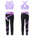 Vaikų, vaikų mergaičių &bdquo;Camisole&ldquo; vir&scaron;us ir &bdquo;Colorblock&ldquo; antblauzdžių rinkinys, skirtas treniruotėms jogos gimnastikai 5-6 Years levanda