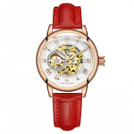 Moteri&scaron;ki laikrodžiai Rose Gold Watch Moteri&scaron;ki automatiniai mechaniniai skeleto laikrodžiai raudona