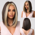 Trumpi Black Bob sintetiniai perukai moterims vidurinės dalies tiesių plaukų kar&scaron;čiui atsparūs perukai Afrikos moterims, natūralūs kasdieniai vakarėliams Wig-LC2004-1