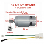 Elektrinio automobilio variklis 10 dantų 6 V / 12 V 24 V RS550 RS390 RS380 570 12V 35000RPM
