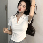 Mar&scaron;kinėliai trumpomis rankovėmis Moteri&scaron;ki trumpi, siauri mar&scaron;kinėliai Vasaros dizaino Retro kar&scaron;ti mergaičių vir&scaron;utiniai drabužiai polo M