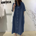 GMXIA moteri&scaron;kos mados vasaros pavasario vienspalvės spausdintos laisvalaikio suknelės su POLO kaklu auk&scaron;tu juosmeniu trumpomis rankovėmis S