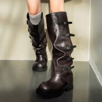 Oda Stambūs Mados Moteri&scaron;ki Auk&scaron;ti Batai Vidutinio Auk&scaron;čio Kulnai Sagties Batai Dizainerio Auk&scaron;čiau Kelio Motociklininko Batai Žiemos 2024 Tendencija Botas Mujer 40