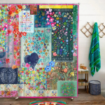 &bdquo;Bohemian Patchwork Print&ldquo; du&scaron;o užuolaidos vonios kambariui Spalvingos gėlių spalvos vintažinės du&scaron;o užuolaidos Vonios vandeniui atsparus audinio ekranas 90x180cm-35x70in