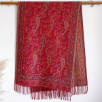 Lengvo prabangos etninio stiliaus anakardų ra&scaron;to kutuotas žakardinis &scaron;alikas auk&scaron;tos kokybės universalus moteri&scaron;kas galvos apdangalas/&scaron;alikas 200x65cm raudona