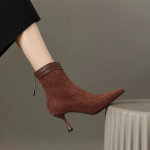 Madingi Žieminiai Naujo Prekės Ženklo Moteri&scaron;ki Trumpi Batai Madingi Smailianosiai Ponios Eleganti&scaron;ki Kulniukai Ploni Auk&scaron;ti Kulniukai Suknelės Bateliai Zapatos De Mujer 34