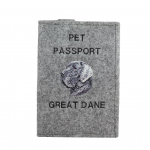 Great Dane II - Dog passport case, document case, gift for the traveller from the Art-Dog brand pilka spalva