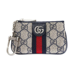 Gucci Ophidia GG Supreme Drobės Kosmetinė Smėlio spalvos Tamsiai Mėlynos Odos Apdaila Žalia Raudona Juosta Sidabriniai GG Metalo Detalės Raktų Laikiklis Moterims Kasdieniam Naudojimui 671722-96IWN-4076 Box(Basic Set+Box)