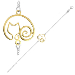 Les Tr&eacute;sors De Lily [Q9353] - Bracelet Argent artisanal 'Chat en boule' dor&eacute; argent&eacute; (rhodi&eacute;) - 16x16 mm