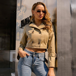 Trench ZIAI Short Fashion Moterų vandeniui atsparus medvilninis dvisluoksnis paltas vir&scaron;utiniai drabužiai S dykuma