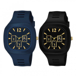 Unisex laikrodžių rinkinys su kvadratiniu ciferblatu (2 vnt), Kvadratinis DIAL Analoginis silicio unisex laikrodžių rinkinys i&scaron; 2, AXXTITUDE
