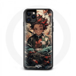 Coque - Maniacase - Iphone 13 Mini - Demon Slayer Tanjiro - Souple - Noir