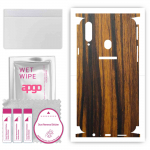 apgo Protective Skin Sticker for the back+sides compatible with Samsung Galaxy A20s, Full Wrap Film, Foil, Vinyl - Pattern Tigerwood