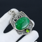 Smaragdas, Peridotas brangakmenių pakabukas, smaragdinis brangakmenis rankų darbo 925 sterlingų sidabro smaragdinis pakabukas moterims, pakabukas dovanoms 5.5 Cm.