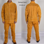 Karvės odos suvirintojo striukė: Atsparus kar&scaron;čiui, Apsaugantis nuo nudegimų, Apsauga nuo lankinio suvirinimo, Izoliuota oda suvirintojams.