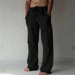 Įprastos vyri&scaron;kos medvilninės lininės kelnės Madingos ki&scaron;eninės rai&scaron;telės, patogios kelnės, laisvos plačios kelnės Streetwear sportinės kelnės XL juoda