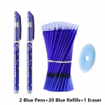 0,5 mm mokyklinio biuro ra&scaron;iklio užpildymas, i&scaron;trinamų ra&scaron;iklių rinkinys 20 vnt. Trintukas mėlyna juoda, plaunama 2Pen+20Refill+1Eraser mėlyna
