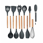 Nelipnus silikoninis virtuvės reikmenų rinkinys virtuvės reikmenų rinkinys Mentele Kastuvas Kiau&scaron;inių plaktuvai Medinės rankenos Virtuvės maisto gaminimo įrankių rinkinys