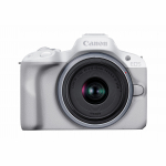 Canon EOS R50 veidrodinė kamera + RF-S 18-45mm F4.5-6.3 IS STM priartinimo objektyvas balta