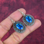 Mėlyni topazo auskarai, 925 sterlingų sidabro brangakmenių papuo&scaron;alai, rankų darbo auskarai, Padėkos dienai 1.77 Inches