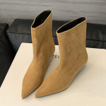 Mada Ruduo Žiema Smailianosiai Auliukiniai Batai Moterims Dizainerio Vintažiniai Plono Žemo Kulno Batai Modernūs Trumpi Botas Zapatos De Mujer 35 &scaron;viesiai ruda spalva