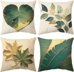 4 vnt. Auksinės žalios lapų pagalvėlių užvalkalai, Modernūs botaniniai pagalvių užvalkalai sofai, miegamajam, svetainei, namų dekorui 45X45 cm Linen 35*35(CM)-4Pcs