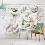 Nuotraukų tapetai Svetainės miegamojo dekoras 3D stereoskopinis reljefas tinkas europieti&scaron;ko stiliaus mažasis angelas skulptūra didelė freska 200 cm(W) x 140 cm(H)