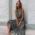 Sexy O Neck be rankovių Boho Polka Dot Print Maxi suknelė nauja laisvalaikio moteri&scaron;ka vakarėliui skirta ilga suknelė XL juoda