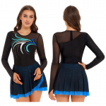 Moteri&scaron;ka dailiojo čiuožimo suknelė Lyrinio &scaron;okio pasirodymo kostiumas ilgomis rankovėmis blizgantis kri&scaron;tolo tinklelis baleto gimnastikos suknele M žalia/mėlyna