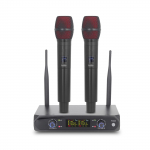 Belaidžio mikrofono sistema su 2 rankiniais mikrofonais VHF UHF belaidžiu mikrofonu namų kino teatrų garsui US Plug juoda