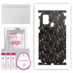 apgo Protective Skin Sticker for the back+sides compatible with Samsung Galaxy F41, Full Wrap Film, Foil, Vinyl - Pattern Carbon Black Pixel