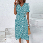 Paplūdimio suknelės moterims Pavasarį Vasarą Eleganti&scaron;ka apvyniojama V kakleliu gėlėta Boho suknelė Flowy Ruched Havajų Maxi XXL