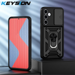 KEYSION Smūgiams atsparus dėklas, skirtas &bdquo;Samsung M55 5G M35 M15 5G&ldquo; slankiojančios kameros objektyvo apsaugos žiedo stovo telefono dangteliui, skirtam &bdquo;Galaxy F15 F55 5G&ldquo;. for Samsung M55 5G raudona