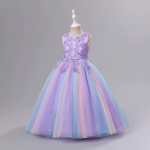 Vestuvinė vaiki&scaron;ka suknelė mergaitėms, vakarinė, gėlėta princesė, suknelė paaugliui vakarėliui 120 violetinė