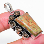 Unakite, Topaz Handmade 925 Sterling Silver Jewelry Pendant 2.01 y4q03