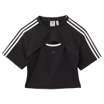 Adidas Originals Madingi apvalios kaklo i&scaron;kirptės siauro kirpimo trumparankoviai mar&scaron;kinėliai moterims Juodi Balti JD0042 L