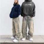 Vyri&scaron;ki Baggy Esteti&scaron;ki Gatvės Stiliaus Džinsai Vyri&scaron;ki Retro Mados Plačių Kle&scaron;nių Džinsiniai Kelnės Grafiniai Siuvinėti Dizainerio Hip Hop Džinsiniai Kelnės S