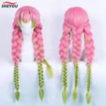 Anime Mitsuri Kanroji Cosplay Perukas Ilgas Rožinis Žalias Kasas Atsparus Kar&scaron;čiui Plaukas Autenti&scaron;ki Cosplay Perukai + Peruko Kepuraitė One Size pink