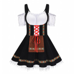Moteri&scaron;kas &bdquo;Oktoberfest&ldquo; kostiumas Vokietijos Bavarijos &bdquo;Dirndl&ldquo; alaus tarnaitė puo&scaron;ni suknelė S-4XL 2XL juoda/balta