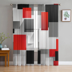 Stereo abstrakčios linijos gradiento raudonos &scaron;ifono permatomos užuolaidos svetainės dekoravimui, langų, voile, tiulio užuolaidų draperijos 135W x 114H(cm)