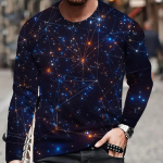 &bdquo;Starry Sky Print&ldquo; vyri&scaron;ki mar&scaron;kinėliai ilgomis rankovėmis, mar&scaron;kinėliai apvalia kaklą, laisvalaikio megztiniai vyri&scaron;ki didelio dydžio drabužiai 8XL mėlyna