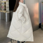 Madingi, dideli, pamink&scaron;tinti paltai, moteri&scaron;ki 2022 m. žiemos korėjieti&scaron;ko stiliaus, stovintys, apatiniai paltai, kasdieniai grynos spalvos ilgi parkai, moteri&scaron;kas užtrauktuko dizainas pra&scaron;matnus M balta
