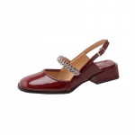 Moteri&scaron;ki batai 2024 blizgučiai kvadratiniu kulnu sandalai moterims vakarėliui madingi eleganti&scaron;ki vidutinio kulno sandalai Chaussure Femme 42 vyno raudonos spalvos