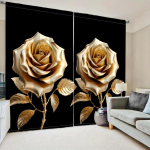 2 vnt. Komplektas Auksinės Juodos Gėlėto Skaitmeninio Spaudinio Užuolaidos Ki&scaron;enė Karniui Dizainas Svetainei Virtuvei Miegamajam Kabinetui &Scaron;iuolaiki&scaron;ki Namai 100W130H(CM)&Rod Pocket